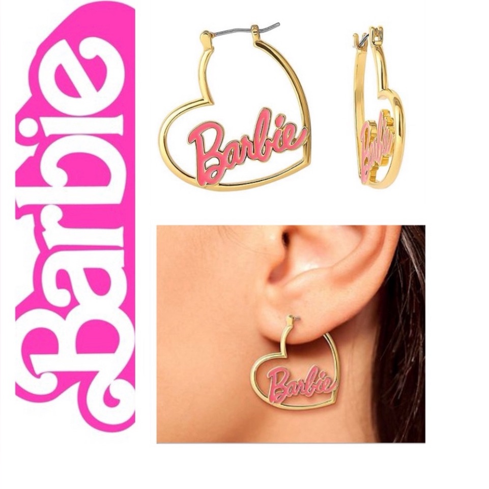 Barbie Heart Earrings In Gold And Pink Nwt 48$